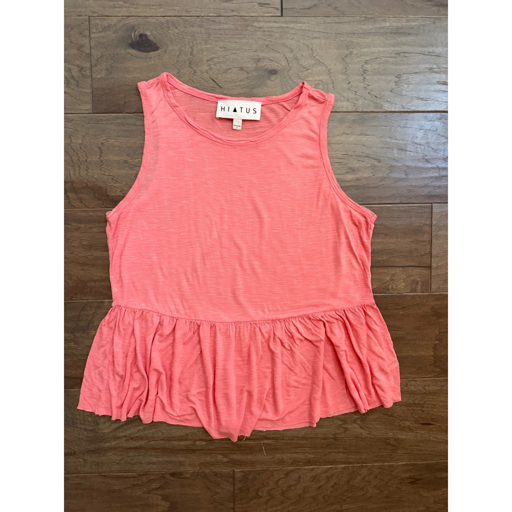 Hiatus Tank Top Womens XL Coral Pink Rayon Slub Peplum Ruffle Hem Sleeveless Top
